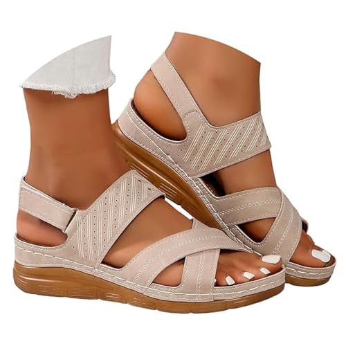 Sandalias ortopédicas para mujer, informales, cómodas, para fascitis plantar, con velcro, para verano, ligeras, con soporte de arco para exteriores, sandalias de fácil cierre, gris, 39 EU