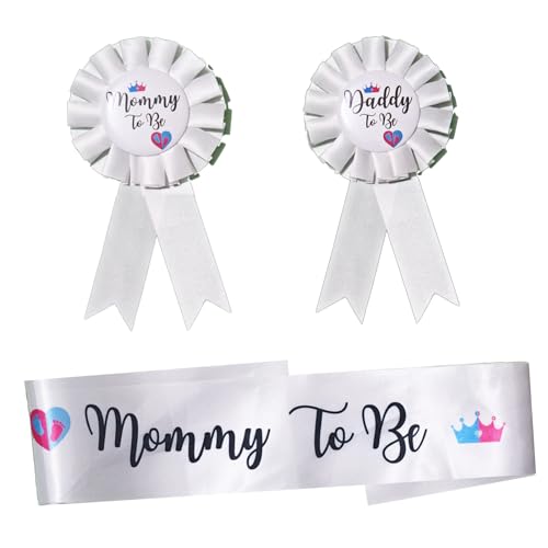 Baby Shower Decorations Sash and Tinplate Badge Mommy to Be and Daddy to Be Crown Pattern for Welcome Party Gender Reveal