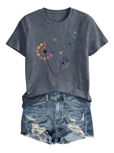 Image of Anbech Womens Dandelion Graphic T-Shirts Teen Girls Cute Sunflower Print Casual Tee Tops