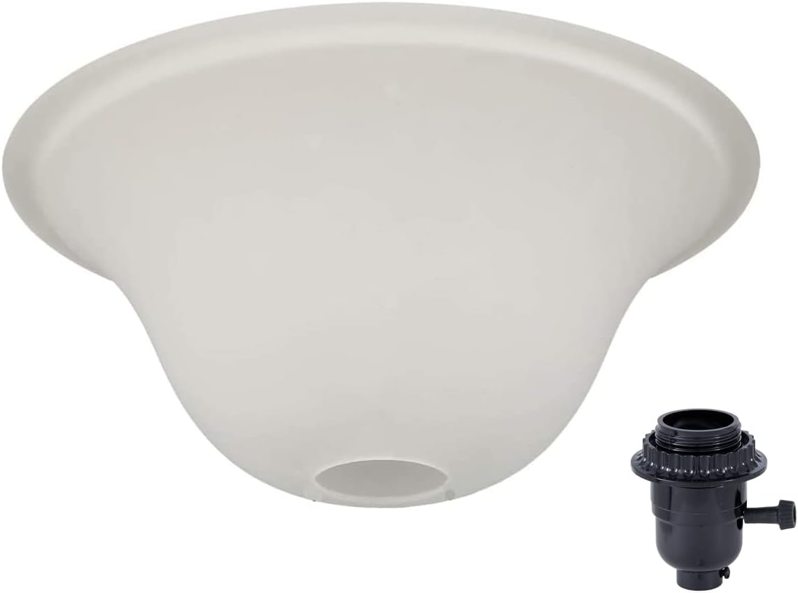 B&P Lamp Small Alabaster Torchiere Lamp Shade with On/Off Black Socket and Ring