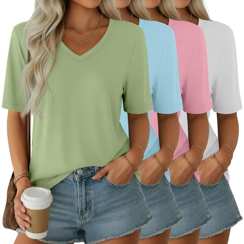 Ficerd 4 Pack Women's Half Sleeve V Neck Tops Elbow