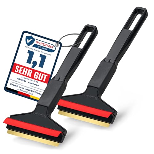 Eiskratzer Auto [2 Stück] - Messing Scheibenkratzer Auto - schnell, mühelos & schonend - aus Premium HIPS - Murska mit Messingklinge & Gummilippe - effizient Schneekratzer Auto - Finnland Schwarz Rot