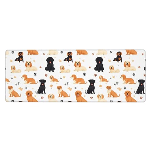 Tapis de souris de jeu grand format avec chiot mignon et bords cousus pour bureau PC