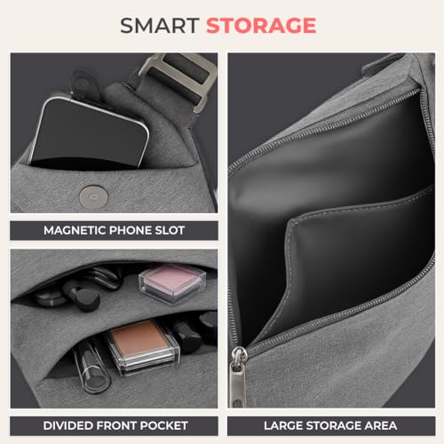 FlyHugz Anti-Theft Crossbody Sling Bag for Travel - Gray Canvas, Multi-Pocket Design for Men & Women, Water-Resistant3