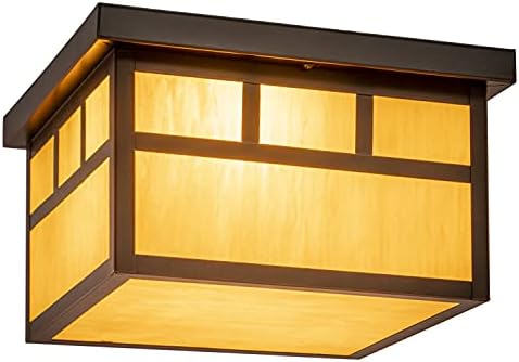 VAXCEL Mission Bronze Square Outdoor Flush Mount Ceiling Light Honey Glass