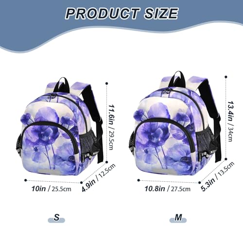 Kid's Backpack for Boys & Girls Toddler Bag Purple and Blue Flowers Backpack with Safety Leash2
