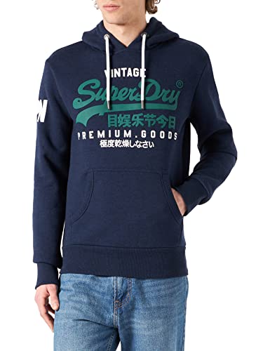 Superdry Mens Vintage Logo Hoodie, Slim Fit, Drawstring Hood Midnight Blue Grit Size S