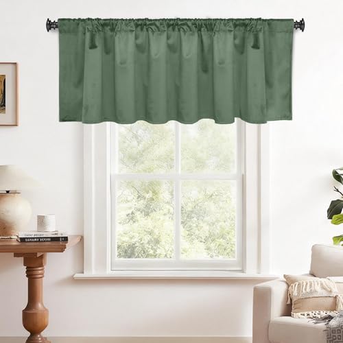 Yakamok Sage Green Room Darkening Velvet Curtains 52x18 Inch Living Room