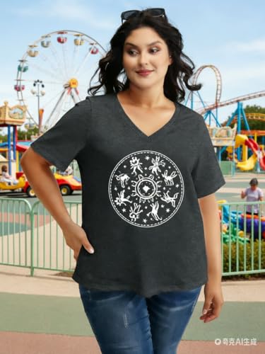 Image of NANYUAYA Plus Size Magic Shirts for Women Castle Kingdom Graphic Magical T Shirt Cute Holiday Princess Tee Vacation Tops