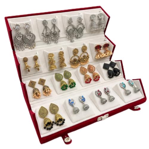 Image of Earrings Set for women, Earrings Set of 16 with Folding Jewellery Box, Traditional & Modern Earring Set for Women & Girls, Jhumka for women, Gifts for woman with Box