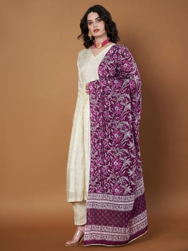 Image of Women's Cotton Blend Floral Print Dupatta with 2.20 Meters | Women's cotton printed dupatta with tassels