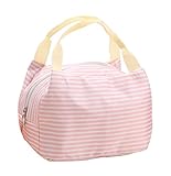 Ecokaki(TM) Cute Lunch Bag Tote Bag Lunch Organizer Lunch Holder Travel Insulation Bag Picnic Tote, Pink with White
