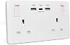 Wall Socket Double Switched with 2USB and 1 Type C Fast Charging,13 Amp 2 Gang White Electric Socket