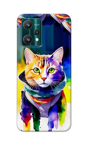 Image of Printed Hard Back Cover for Realme 9 Pro 5G Back Cover (Coloured Cat) -190724(EA)