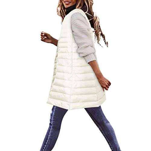 Colete feminino longo de inverno casaco fino leve com zíper casaco casual slim colete acolchoado jaq