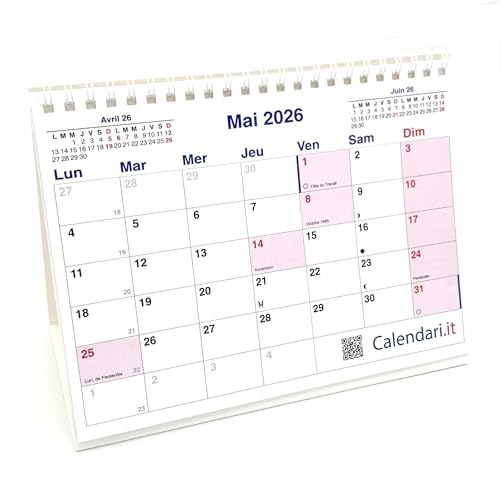 Calendrier 2026 de bureau 20x15 cm à boîtes pour la maison de bureau et de travail