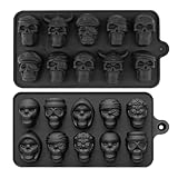 KEQAR 2 Pièces Moules en Silicone DIY, Chocolat en Forme de Crâne, à Glaçons et Bonbons pour Halloween, Tête de Mort, Mini, à Gâteau d'Halloween, Glace au Whisky et Cocktails