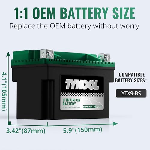 Image of TYKOOL LFP9-BS-STD [+ -] Lithium Powersports Battery 240CCA 4Ah Digital Volt Readout IP66 for Ninja 400 Z650 Honda CBR600F4i KTM Duke 390 Suzuki GSX-R600 GSXR750 Predator 500 Replaces YTX9-BS