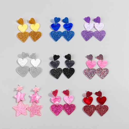 Lovely Glitter Sequins Love Heart Earrings for Women Lightweight Acrylic Star Drop Earrings Statement Jewelry Valentine's Day Gifts-blue by COLORFUL BLING - Used condition - Image 4