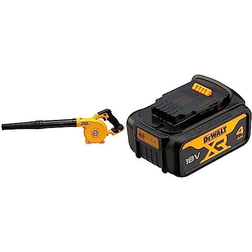 DEWALT DCV100-XJ – Soplador Compacto XR 18V, Sin Cable, Extensión de Tubo y Adaptador de soplado o succión incluidos, Sin Cargador/batería & DCB182-XJ Batería Carril XR 18V Li-Ion 4, Negro y Amarillo