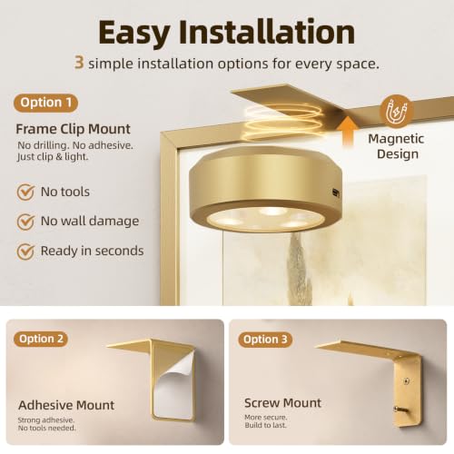 EZVALO Picture Lights for Wall, 2000mAh Rechargeable Battery Magnetic Poster Lights with 3 Color Temps & 12 RGB, Remote Dimmable Timer Painting Light, Wall Decor Light for Art Display, Frame (3 Pack)