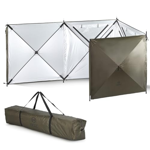 Nice C Camping Wind Screen 4 Panels Beach Garden Wind Blocker Breaker 4 FT Privacy Fence Screen Privacy Sunbathing Clam Screen Porch with Mesh Window Poles Ground Nails Included (Green)