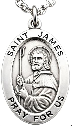 St James Solid Pewter One Inch Saint Medal with Stainless Steel Chain