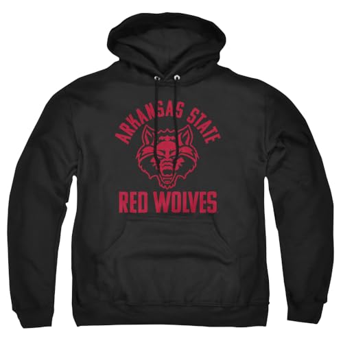 Arkansas State University Official One Color Red Wolves Logo Unisex Adult Pull-Over Hoodie,Black Red, Large