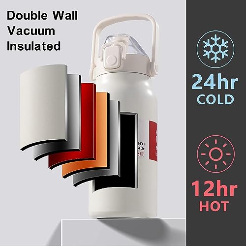 Image of Being One Insulated Water Bottle with Straw, Water Bottle with Handle Double Wall Vacuum Insulated Stainless Steel Water Bottle for Hot Cold Drinks (1000 ML, Black)