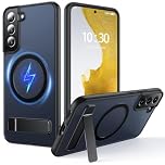 FNDMIL for Samsung Galaxy S22 Case with MagSafe [Adjustable Kickstand] [Charge While Standing] [Military Shockproof] Translucent Matte Soft Silicone Bumper for S22 Phone Case Slim, Black