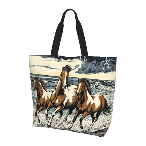 OLUSENMO Horses Running Beach Storm Tote Bag Large for Women