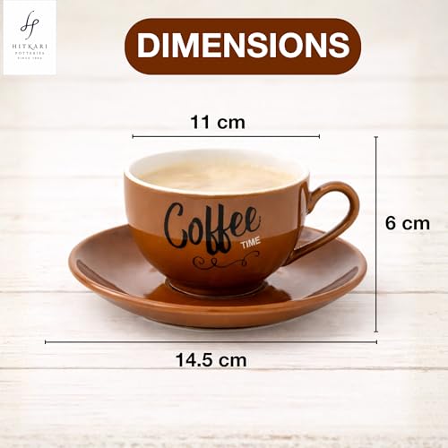 Image of Hitkari Porcelain Cup Saucer Set of 6 for Tea 220 Ml 6 Cups & 6 Saucers | 12 Piece Tea Coffee Set | Elegant Glossy Finish Teaware Microwave & Dishwasher Safe Colors CS3 - Brown