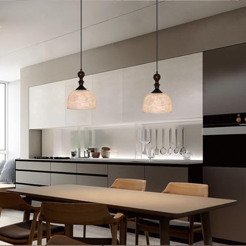 KAJYLFAST White Ceramics Lampshade Pendant Light with E26/E27 Wood Base Pendant Lamp 8.4in Kitchen Island Decorative Hanging Light [4]