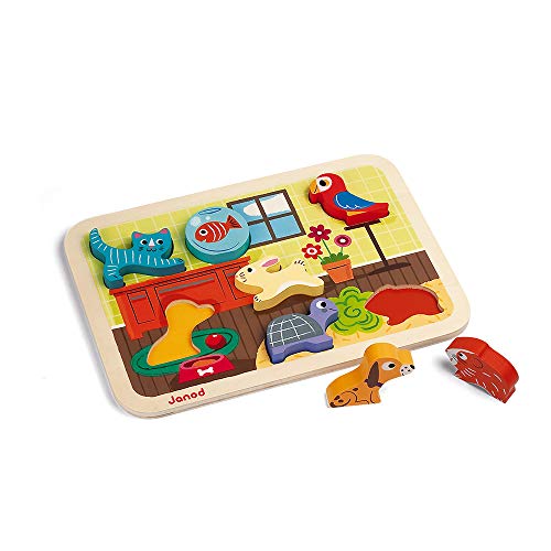 Janod Pets Chunky Wooden Puzzle (7 Pieces) - 18 Months+ - J07024