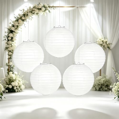 5 Pack 12 Inch White Round Paper Lanterns Chinese...