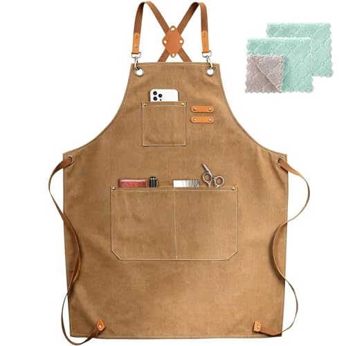 ZOMAO Chef Apron Cotton Canvas with Pockets