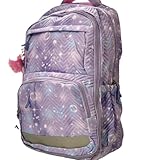 Mochila Escolar Juvenil Galáxia com Estampa de Estrelas, Quilted, Roxa e Rosa, 49cm, Grande Capacidade, Compartimentos Organizadores, Pompom Decorativo