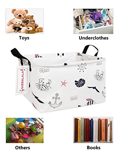 Queenlala Rectangular Laundry Hamper/Foldable Nursery Laundry Basket For Organizing/Storage Bin Baskets/Children Toy Office Bedroom/Toy Bin Closet Shelf Baskets (Rec-Sea World) #TOP2