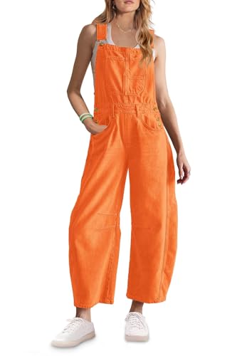 ReachMe Womens Denim Bib Overalls Barrel Leg Adjustable Strap Jean