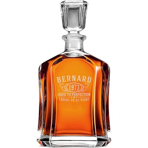 Personalized Etched Glass 23oz OG Whiskey Decanter, Custom Engraved Fathers Day Gift, Retirement, Anniversary, Housewarming, Customized Bourbon Gifts for Men, Scotch Birthday Gifts,Him,Dad, Bernard