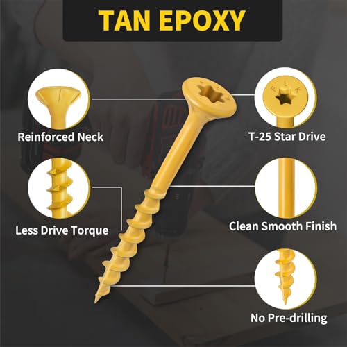 Image of Wood Screws 1-1 /2 Inch, FIXLINK Deck Screws #8 x 1-1 /2 inch, 150 PCS, Epoxy Coated, T25 Star Bit Above 1500 Hour Salt Spray Coating Outdoor Decking Screws Excellent Rust Resistant for Outdoor Wood Fence