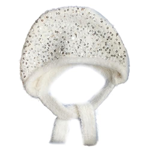 Chapeau à paillettes blanc élégant et bonnet d hiver doux unisexe