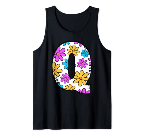 Retro Groovy Daisy Letra Q con monograma floral Y2K Camiseta sin Mangas