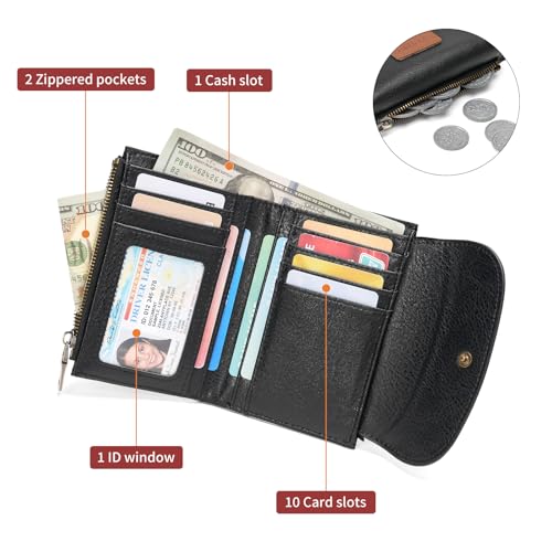 Image of SENDEFN Small Womens Wallet RFID Blocking Double Zipper Pocket Card Holder Purse