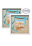 12x12” White Display Shadow Box Frame (2-pack) with Linen Background - Ready To Hang Shadowbox Picture Frame - Easy to Use - Box Display, Baby and Sports Memorabilia, Uniforms, Medals, Pins, Wedding.