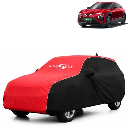 Image of KINGSWAY Super Waterproof Car Cover Only with VinFast VF 7 (Year 2026 Onwards - All Model) | Mirror and Antenna Pockets | All Weather Car Body Cover with Silver Piping | Black Red