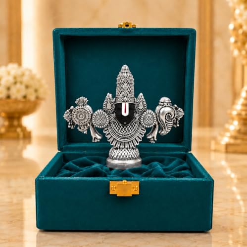 Image of Gold Art India Lord Venkateswara Balaji Idol | Silver-Plated Antique Matte Finish | 3.5 x 4.2 inch | Tirupati Balaji Statue for Home Mandir, Office & Gift Purpose