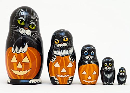 Golden Cockerel Halloween Cats Russian Nesting Doll 5pc./5
