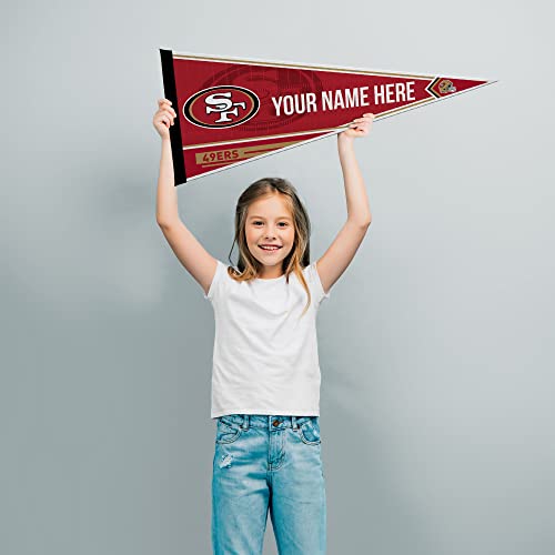 Image of Rico Industries NFL Football San Francisco 49ers Personalized - Custom 12 inch x 30 inch Soft Felt Pennant - EZ to Hang