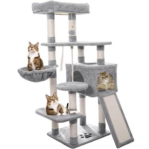 Negtte Cat Tree Cat Tower For Indoor Cats, 50Inches Multi-Level Cat Condo With Sisal Scratching Posts, Perch &Basket For Cats Kitten Play House (Light Grey) #TOP5